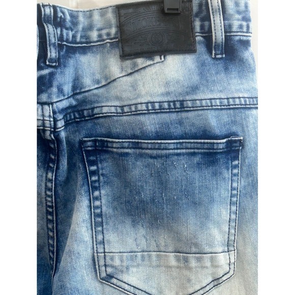 Smoke Rise Mens Distressed Moto Jeans Blue Acid Wash Slim Fit 36x32 RN 82930 - Picture 7 of 8